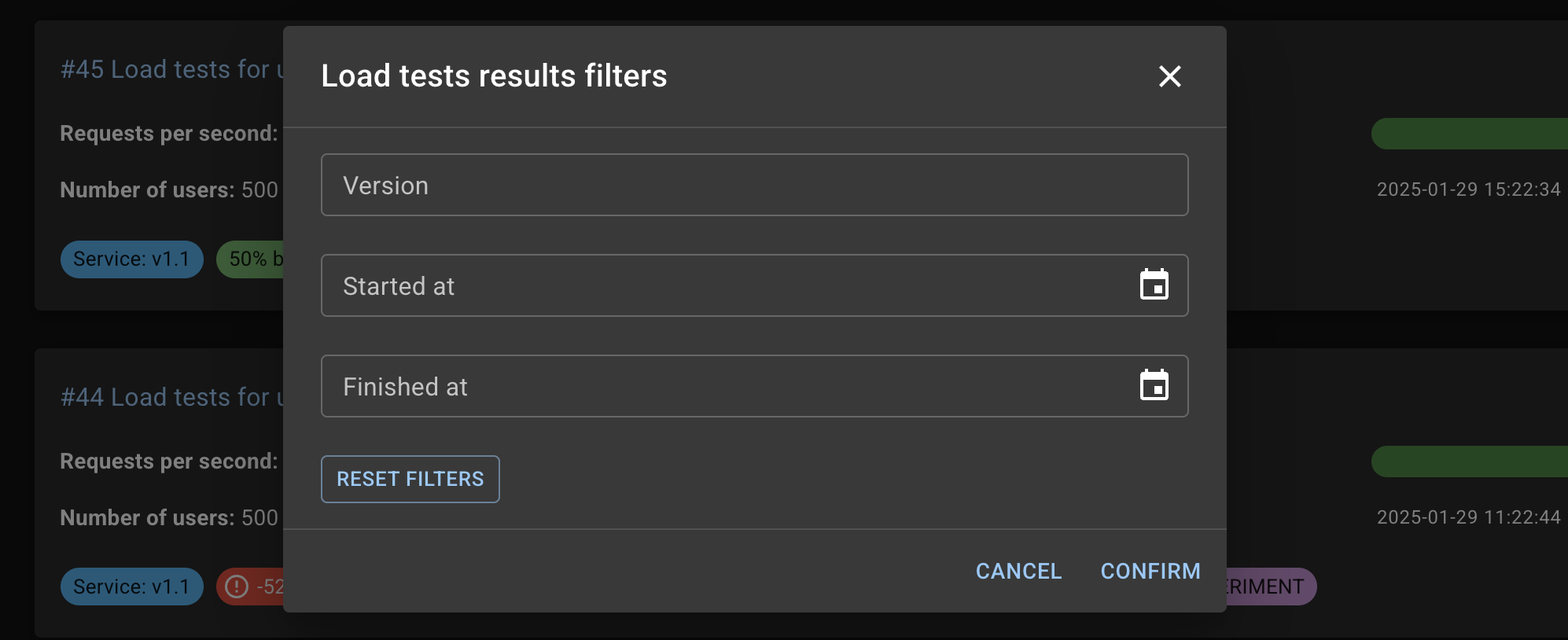 Results filters