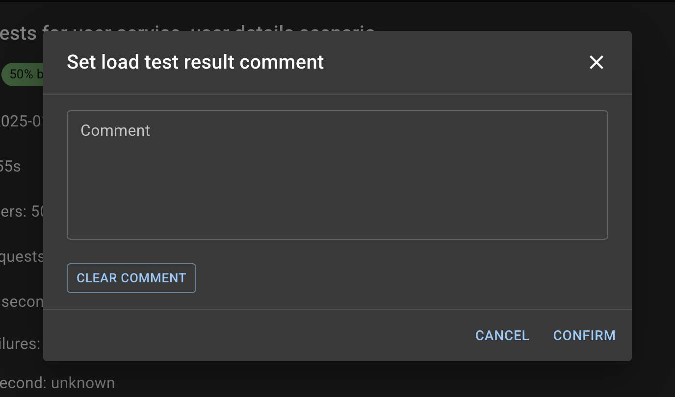 Set load test result comment
