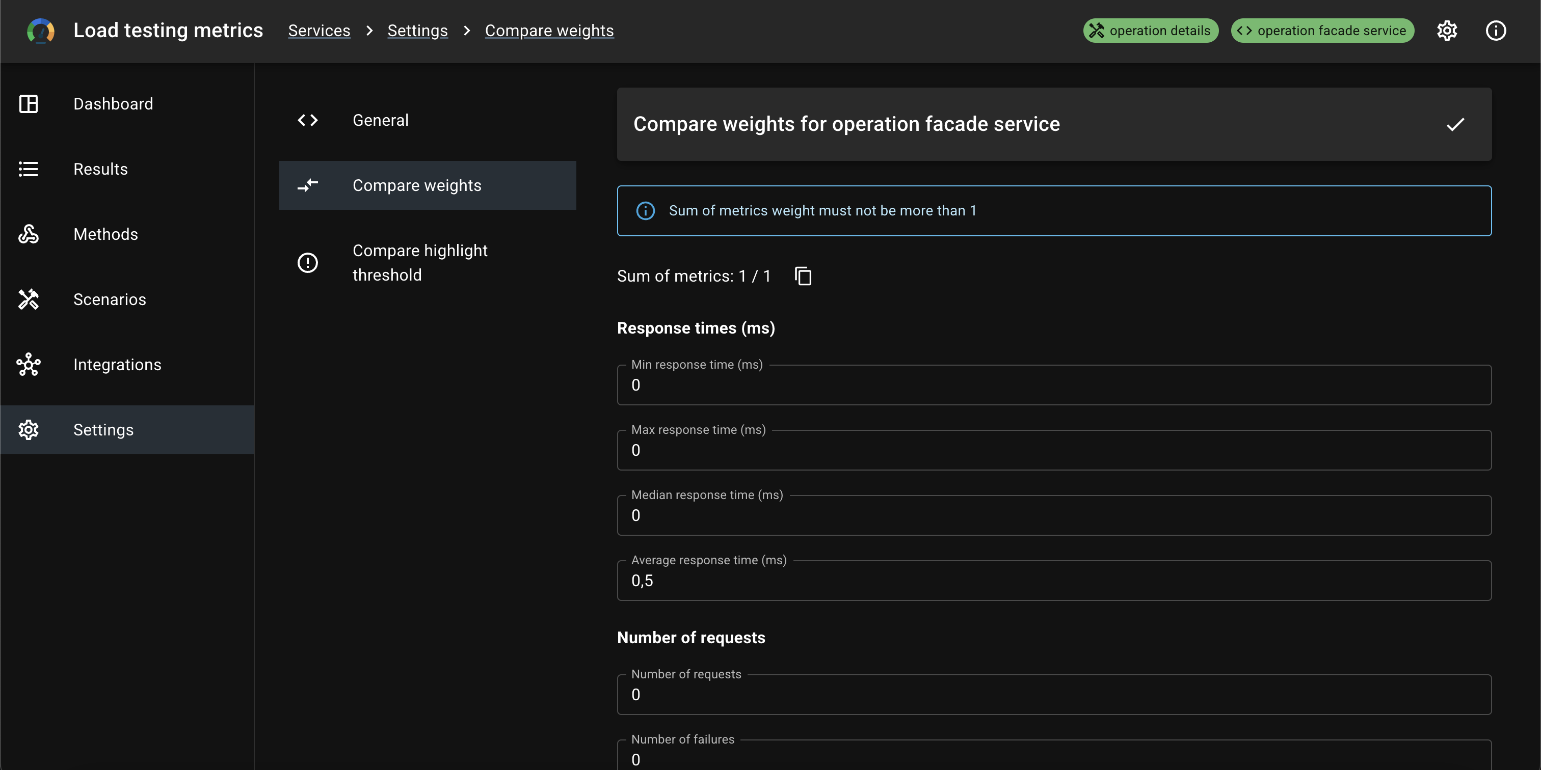 Compare weights settings